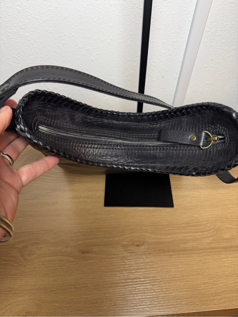 Hand-Tooled Floral Black Leather Hobo Bag - Picture 4 of 7